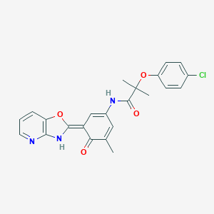 molecular formula C23H20ClN3O4 B277987 2-(4-chlorophenoxy)-2-methyl-N-[(3E)-5-methyl-3-(3H-[1,3]oxazolo[4,5-b]pyridin-2-ylidene)-4-oxocyclohexa-1,5-dien-1-yl]propanamide 