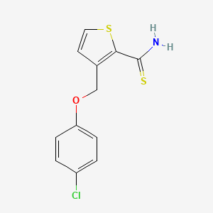 molecular formula C12H10ClNOS2 B2779877 3-[(4-Chlorophenoxy)methyl]thiophene-2-carbothioamide CAS No. 254981-97-0