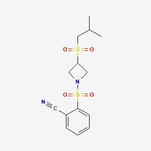 molecular formula C14H18N2O4S2 B2779880 2-((3-(Isobutylsulfonyl)azetidin-1-yl)sulfonyl)benzonitrile CAS No. 1797697-16-5