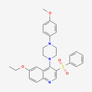 molecular formula C28H29N3O4S B2779883 3-(Benzenesulfonyl)-6-ethoxy-4-[4-(4-methoxyphenyl)piperazin-1-yl]quinoline CAS No. 866843-29-0