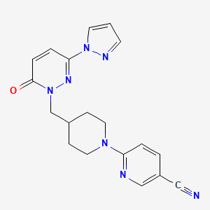 molecular formula C19H19N7O B2779886 6-(4-{[6-氧代-3-(1H-吡唑-1-基)-1,6-二氢吡啶并[1-基]嘧啶-1-基]甲基}哌啶-1-基)吡啶-3-羧腈 CAS No. 2097871-85-5