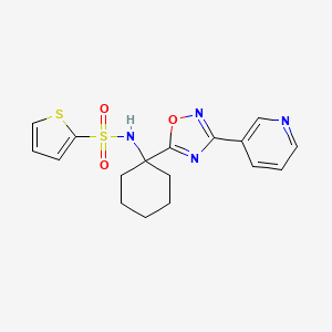molecular formula C17H18N4O3S2 B2779892 N-(1-(3-(pyridin-3-yl)-1,2,4-oxadiazol-5-yl)cyclohexyl)thiophene-2-sulfonamide CAS No. 1421583-98-3