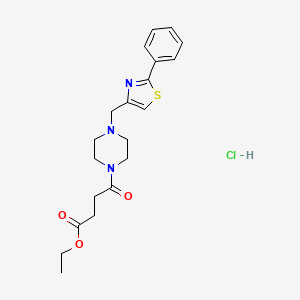 molecular formula C20H26ClN3O3S B2779911 Ethyl 4-oxo-4-(4-((2-phenylthiazol-4-yl)methyl)piperazin-1-yl)butanoate hydrochloride CAS No. 1351634-04-2