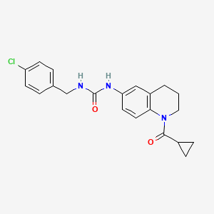 molecular formula C21H22ClN3O2 B2779912 1-(4-Chlorobenzyl)-3-(1-(cyclopropanecarbonyl)-1,2,3,4-tetrahydroquinolin-6-yl)urea CAS No. 1203384-37-5