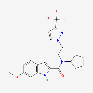 molecular formula C21H23F3N4O2 B2779932 N-cyclopentyl-6-methoxy-N-(2-(3-(trifluoromethyl)-1H-pyrazol-1-yl)ethyl)-1H-indole-2-carboxamide CAS No. 2034292-82-3