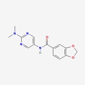 molecular formula C14H14N4O3 B2779938 N-(2-(二甲基氨基)嘧啶-5-基)苯并[d][1,3]二噁唑-5-羧酰胺 CAS No. 1421462-73-8