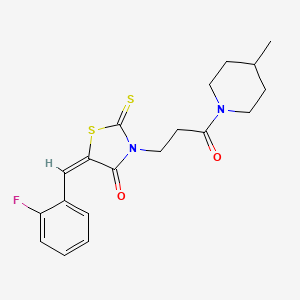 molecular formula C19H21FN2O2S2 B2779942 (5E)-5-[(2-fluorophenyl)methylidene]-3-[3-(4-methylpiperidin-1-yl)-3-oxopropyl]-2-sulfanylidene-1,3-thiazolidin-4-one CAS No. 477488-33-8