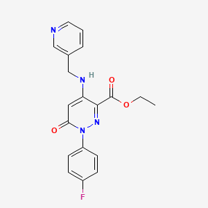 molecular formula C19H17FN4O3 B2779946 Ethyl 1-(4-fluorophenyl)-6-oxo-4-((pyridin-3-ylmethyl)amino)-1,6-dihydropyridazine-3-carboxylate CAS No. 921990-57-0