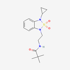 molecular formula C16H23N3O3S B2779947 N-[2-(3-cyclopropyl-2,2-dioxo-1,3-dihydro-2lambda6,1,3-benzothiadiazol-1-yl)ethyl]-2,2-dimethylpropanamide CAS No. 2097888-51-0