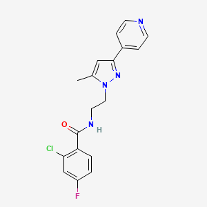 molecular formula C18H16ClFN4O B2779949 2-chloro-4-fluoro-N-(2-(5-methyl-3-(pyridin-4-yl)-1H-pyrazol-1-yl)ethyl)benzamide CAS No. 2034505-43-4