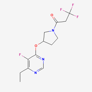 molecular formula C13H15F4N3O2 B2779959 1-(3-((6-Ethyl-5-fluoropyrimidin-4-yl)oxy)pyrrolidin-1-yl)-3,3,3-trifluoropropan-1-one CAS No. 2034248-68-3