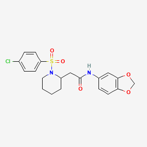 molecular formula C20H21ClN2O5S B2779967 N-(benzo[d][1,3]dioxol-5-yl)-2-(1-((4-chlorophenyl)sulfonyl)piperidin-2-yl)acetamide CAS No. 941904-64-9