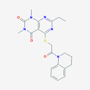 molecular formula C21H23N5O3S B2779974 5-[2-(3,4-二氢-2H-喹啉-1-基)-2-氧代乙基]硫醇-7-乙基-1,3-二甲基嘧啶并[4,5-d]嘧啶-2,4-二酮 CAS No. 852169-30-3