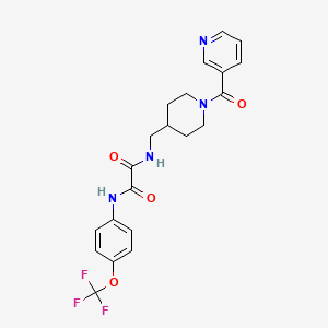 molecular formula C21H21F3N4O4 B2779986 N1-((1-nicotinoylpiperidin-4-yl)methyl)-N2-(4-(trifluoromethoxy)phenyl)oxalamide CAS No. 1396887-79-8