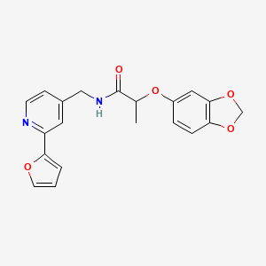 molecular formula C20H18N2O5 B2779991 2-(苯并[d][1,3]二噁唑-5-基氧基)-N-((2-(呋喃-2-基)吡啶-4-基)甲基)丙酰胺 CAS No. 2034594-08-4