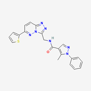 molecular formula C21H17N7OS B2779993 5-methyl-1-phenyl-N-((6-(thiophen-2-yl)-[1,2,4]triazolo[4,3-b]pyridazin-3-yl)methyl)-1H-pyrazole-4-carboxamide CAS No. 1903158-31-5