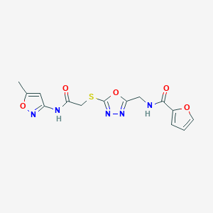 molecular formula C14H13N5O5S B2779997 N-((5-((2-((5-methylisoxazol-3-yl)amino)-2-oxoethyl)thio)-1,3,4-oxadiazol-2-yl)methyl)furan-2-carboxamide CAS No. 851862-36-7