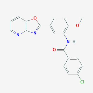 molecular formula C20H14ClN3O3 B278001 4-chloro-N-(2-methoxy-5-[1,3]oxazolo[4,5-b]pyridin-2-ylphenyl)benzamide 
