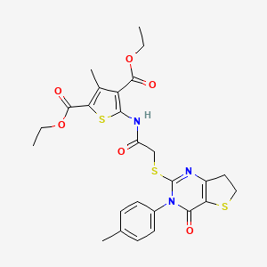 molecular formula C26H27N3O6S3 B2780014 Diethyl 3-methyl-5-(2-((4-oxo-3-(p-tolyl)-3,4,6,7-tetrahydrothieno[3,2-d]pyrimidin-2-yl)thio)acetamido)thiophene-2,4-dicarboxylate CAS No. 850915-28-5