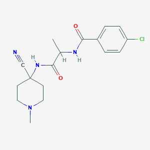 molecular formula C17H21ClN4O2 B2780041 2-[(4-chlorophenyl)formamido]-N-(4-cyano-1-methylpiperidin-4-yl)propanamide CAS No. 1375848-64-8