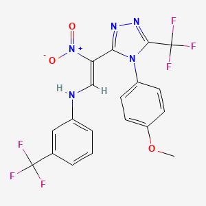 molecular formula C19H13F6N5O3 B2780042 N-[(Z)-2-[4-(4-methoxyphenyl)-5-(trifluoromethyl)-1,2,4-triazol-3-yl]-2-nitroethenyl]-3-(trifluoromethyl)aniline CAS No. 400079-86-9