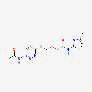 molecular formula C14H17N5O2S2 B2780076 4-((6-acetamidopyridazin-3-yl)thio)-N-(4-methylthiazol-2-yl)butanamide CAS No. 1021225-93-3