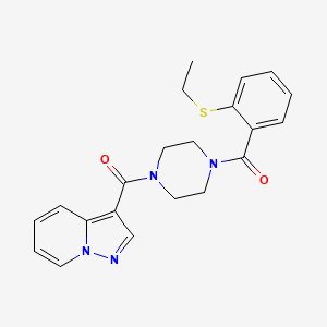 molecular formula C21H22N4O2S B2780087 (4-(2-(Ethylthio)benzoyl)piperazin-1-yl)(pyrazolo[1,5-a]pyridin-3-yl)methanone CAS No. 1396851-46-9