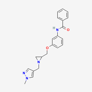 molecular formula C21H22N4O2 B2780097 N-[3-[[1-[(1-Methylpyrazol-4-yl)methyl]aziridin-2-yl]methoxy]phenyl]benzamide CAS No. 2418719-98-7