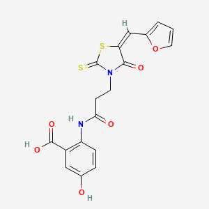 molecular formula C18H14N2O6S2 B2780104 (E)-2-(3-(5-(呋喃-2-基甲亚)-4-氧代-2-硫代噻唑烷-3-基)丙酰胺基)-5-羟基苯甲酸 CAS No. 892640-06-1