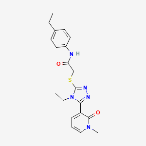 molecular formula C20H23N5O2S B2780117 2-((4-ethyl-5-(1-methyl-2-oxo-1,2-dihydropyridin-3-yl)-4H-1,2,4-triazol-3-yl)thio)-N-(4-ethylphenyl)acetamide CAS No. 1105207-93-9