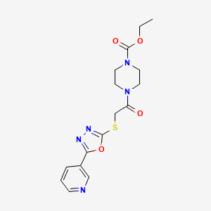 Ethyl 4-(2-((5-(pyridin-3-yl)-1,3,4-oxadiazol-2-yl)thio)acetyl)piperazine-1-carboxylate