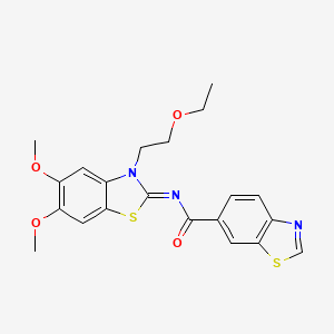 molecular formula C21H21N3O4S2 B2780161 (Z)-N-(3-(2-乙氧基乙基)-5,6-二甲氧基苯并[d]噻唑-2(3H)-基亚甲基)苯并[d]噻唑-6-羧酰胺 CAS No. 895446-71-6