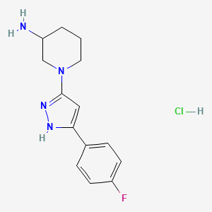 molecular formula C14H18ClFN4 B2780178 1-[5-(4-Fluorophenyl)-1H-pyrazol-3-yl]piperidin-3-amine;hydrochloride CAS No. 2307941-36-0
