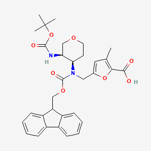 5-[[9H-Fluoren-9-ylmethoxycarbonyl-[(3R,4R)-3-[(2-methylpropan-2-yl)oxycarbonylamino]oxan-4-yl]amino]methyl]-3-methylfuran-2-carboxylic acid
