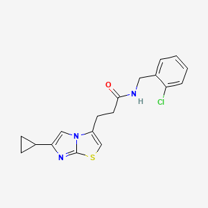 molecular formula C18H18ClN3OS B2780225 N-(2-氯苄基)-3-(6-环丙基咪唑并[2,1-b]噻唑-3-基)丙酰胺 CAS No. 1396678-77-5