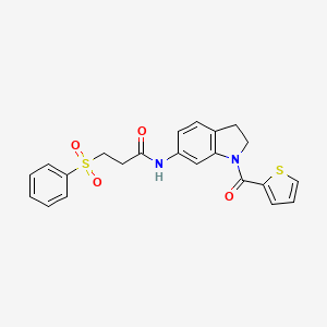 molecular formula C22H20N2O4S2 B2780258 3-(苯基磺酰)-N-(1-(噻吩-2-甲酰)吲哚-6-基)丙酰胺 CAS No. 1209826-73-2