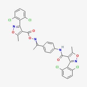 molecular formula C30H20Cl4N4O5 B2780265 [1-[4-[[3-(2,6-Dichlorophenyl)-5-methyl-1,2-oxazole-4-carbonyl]amino]phenyl]ethylideneamino] 3-(2,6-dichlorophenyl)-5-methyl-1,2-oxazole-4-carboxylate CAS No. 1025278-02-7