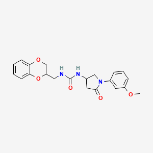 molecular formula C21H23N3O5 B2780280 1-((2,3-Dihydrobenzo[b][1,4]dioxin-2-yl)methyl)-3-(1-(3-methoxyphenyl)-5-oxopyrrolidin-3-yl)urea CAS No. 894023-11-1