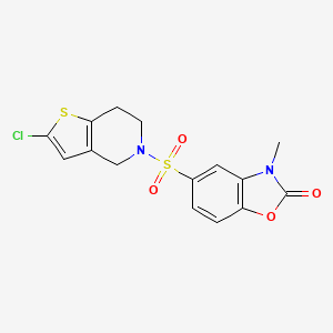 molecular formula C15H13ClN2O4S2 B2780325 5-((2-chloro-6,7-dihydrothieno[3,2-c]pyridin-5(4H)-yl)sulfonyl)-3-methylbenzo[d]oxazol-2(3H)-one CAS No. 2319837-61-9