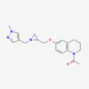 molecular formula C19H24N4O2 B2780328 1-[6-[[1-[(1-Methylpyrazol-4-yl)methyl]aziridin-2-yl]methoxy]-3,4-dihydro-2H-quinolin-1-yl]ethanone CAS No. 2418732-07-5