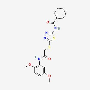 molecular formula C19H24N4O4S2 B2780333 N-(5-((2-((2,5-二甲氧基苯基)氨基)-2-氧代乙基)硫代)-1,3,4-噻二唑-2-基)环己烷甲酰胺 CAS No. 868972-84-3