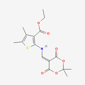 molecular formula C16H19NO6S B2780348 Ethyl 2-(((2,2-dimethyl-4,6-dioxo-1,3-dioxan-5-ylidene)methyl)amino)-4,5-dimethylthiophene-3-carboxylate CAS No. 1105242-12-3