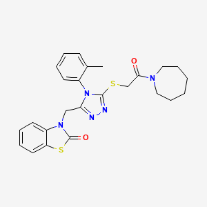 molecular formula C25H27N5O2S2 B2780353 3-((5-((2-(环庚-1-基)-2-氧代乙基)硫代)-4-(邻甲苯)-4H-1,2,4-三唑-3-基)甲基)苯并[d]噻唑-2(3H)-酮 CAS No. 847402-80-6