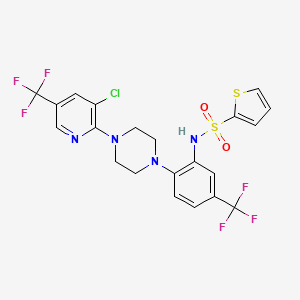 molecular formula C21H17ClF6N4O2S2 B2780359 N-(2-{4-[3-氯-5-(三氟甲基)-2-吡啶基]哌嗪-5-(三氟甲基)苯基}-2-噻吩磺酰胺 CAS No. 338411-76-0