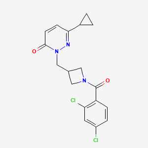 molecular formula C18H17Cl2N3O2 B2780366 6-Cyclopropyl-2-[[1-(2,4-dichlorobenzoyl)azetidin-3-yl]methyl]pyridazin-3-one CAS No. 2309191-75-9