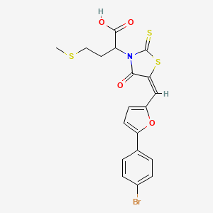 molecular formula C19H16BrNO4S3 B2780370 (E)-2-(5-((5-(4-溴苯基)呋喃-2-基)甲亚甲基)-4-氧代-2-硫代噻唑烷-3-基)-4-(甲硫基)丁酸 CAS No. 461682-30-4