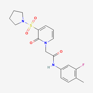 molecular formula C18H20FN3O4S B2780373 N-(3-fluoro-4-methylphenyl)-2-[2-oxo-3-(pyrrolidine-1-sulfonyl)-1,2-dihydropyridin-1-yl]acetamide CAS No. 1251629-44-3