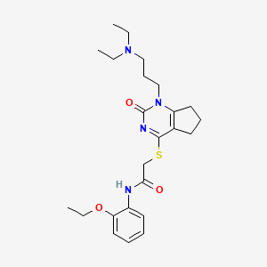 molecular formula C24H34N4O3S B2780375 2-((1-(3-(二乙基氨基)丙基)-2-氧代-2,5,6,7-四氢-1H-环戊[d]嘧啶-4-基)硫)-N-(2-乙氧基苯基)乙酰胺 CAS No. 898434-68-9
