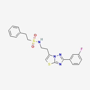 molecular formula C20H19FN4O2S2 B2780383 N-(2-(2-(3-fluorophenyl)thiazolo[3,2-b][1,2,4]triazol-6-yl)ethyl)-2-phenylethanesulfonamide CAS No. 946274-73-3