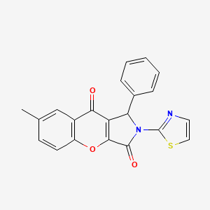 molecular formula C21H14N2O3S B2780386 7-Methyl-1-phenyl-2-(thiazol-2-yl)-1,2-dihydrochromeno[2,3-c]pyrrole-3,9-dione CAS No. 632314-43-3